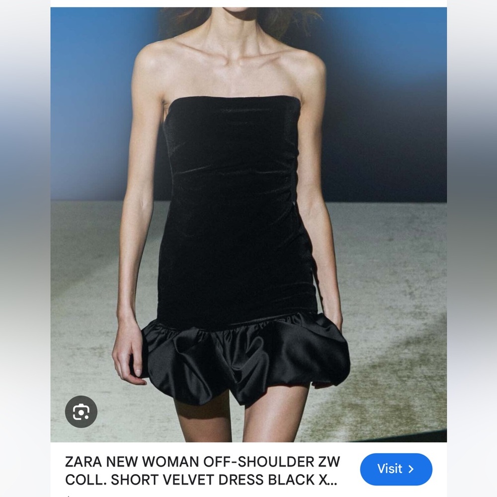 NWT Zara Black Velvet Off-Shoulder Dress